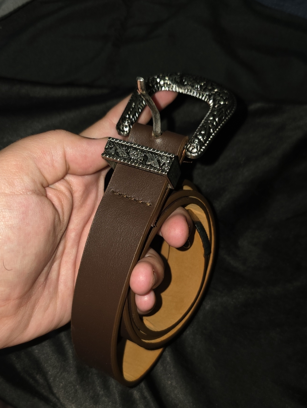 SHEIN Brown Faux Leather Belt with Decorative Silver-Tone Buckle